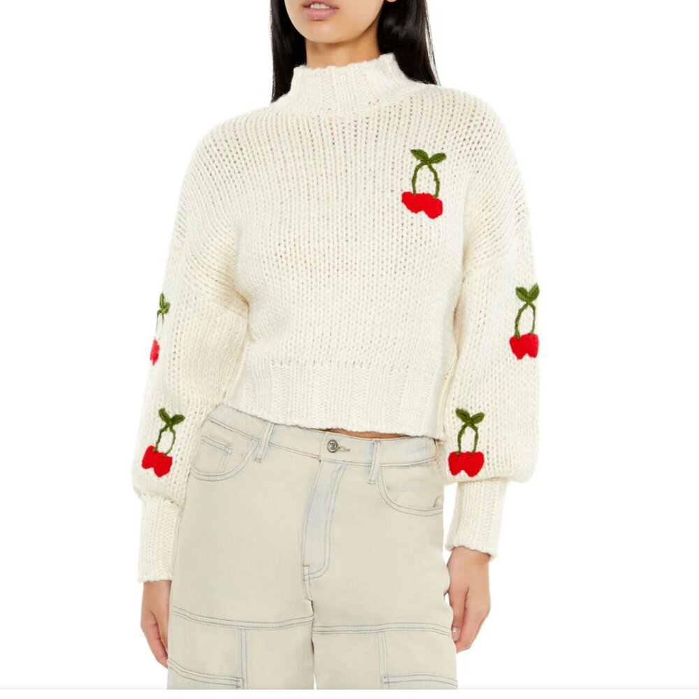 New Chunky Knit Sweater  cherry mock neck